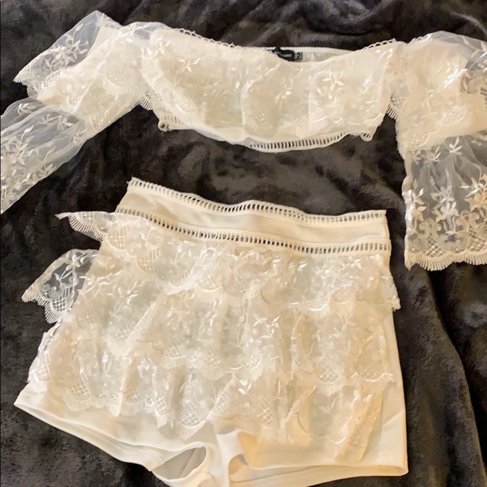 PLT white lace crop set